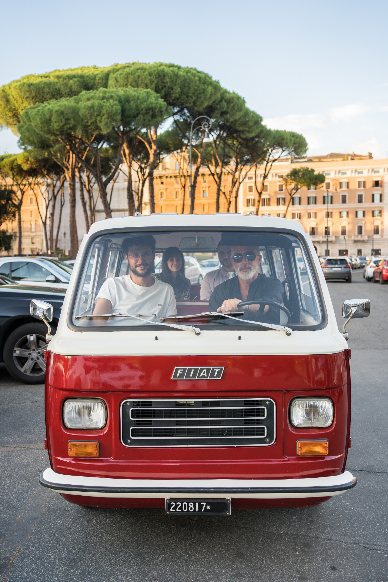 Guests inside Nando, the vintage Fiat van, in Rome