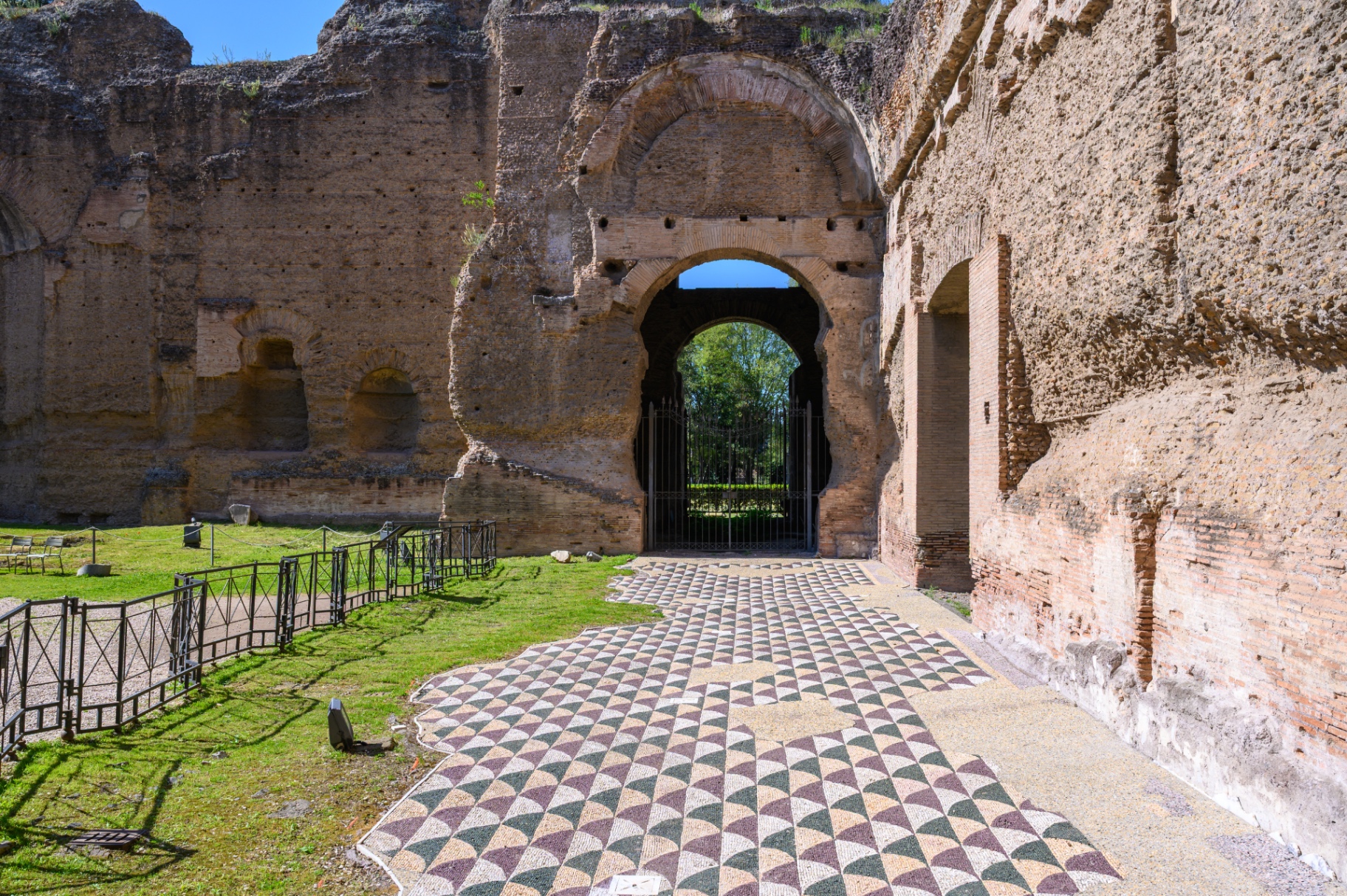 Ancient mosaic floor and monumental gate on the Appian Way